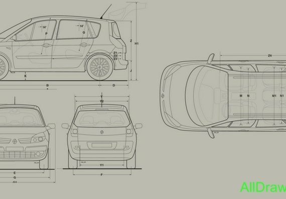 Renault Scenic (2008) (Рено Сценик (2008)) - чертежи (рисунки) автомобиля